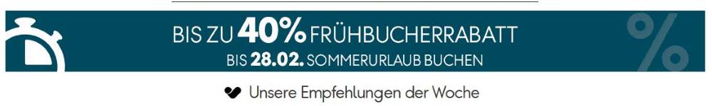 Screenshot eines Angebots mit 40% Rabatt auf einen Sommerurlaub für eine frühe Buchung.