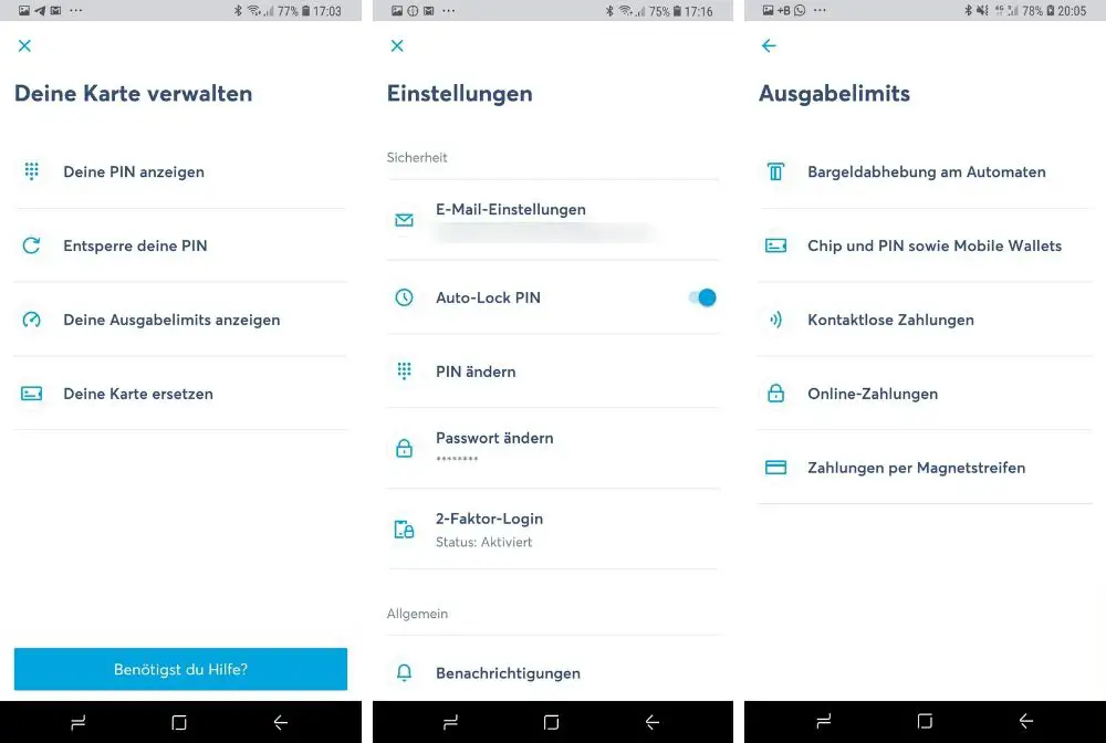 Screenshot Einstellungen des Transferwise Kontos und der Kreditkarte Screenshot Einstellungen des Transferwise Kontos und der Kreditkarte