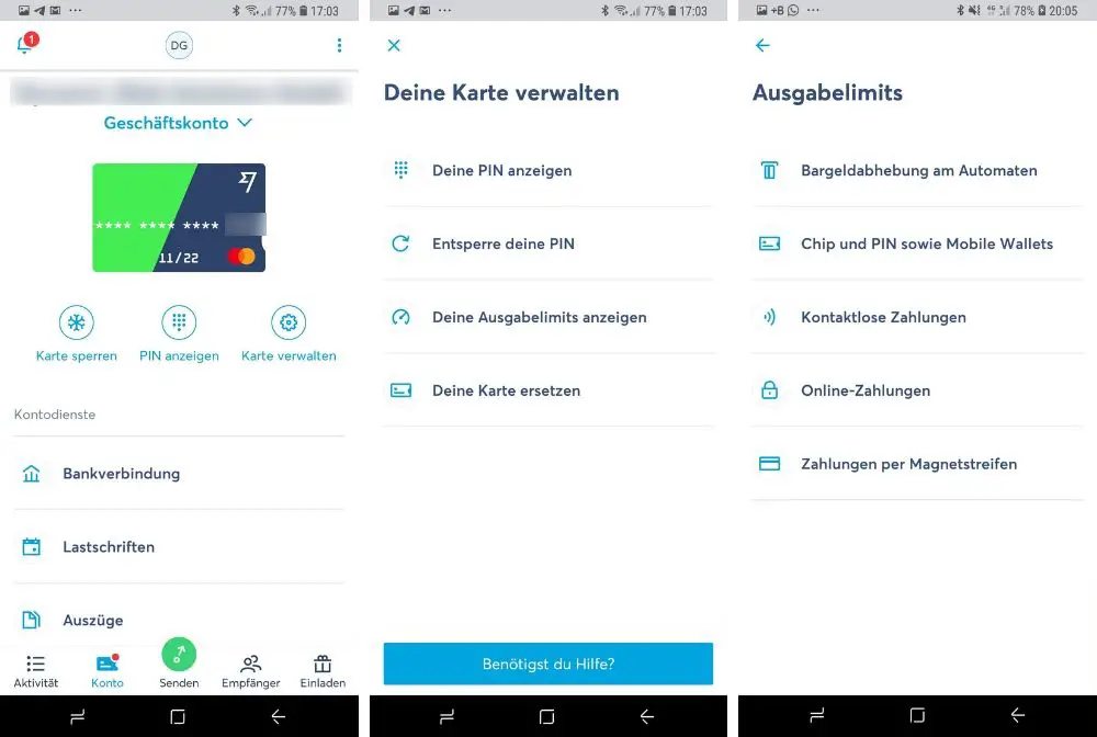 Screenshot: Transferwise for Business Geschäftskonto Einstellungen