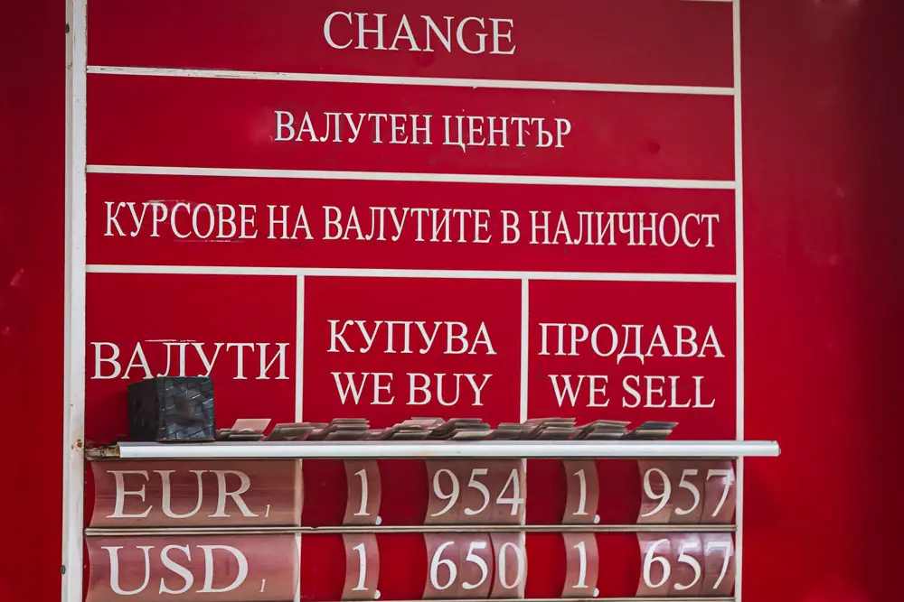 Kurs von einer Wechselstube Change in Bulgarien