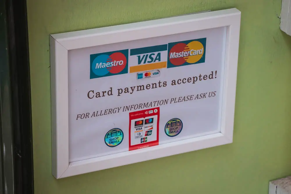 Card Payments Accepted Schild im Vereinigten Königreich