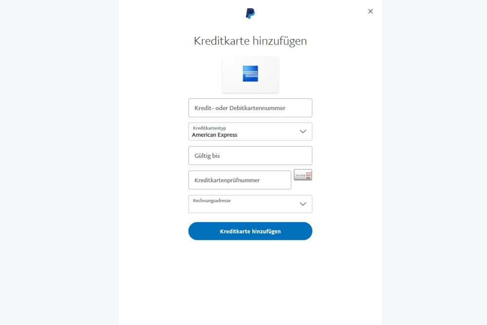 Screenshot von PayPal mit American Express Screenshot von PayPal mit American Express