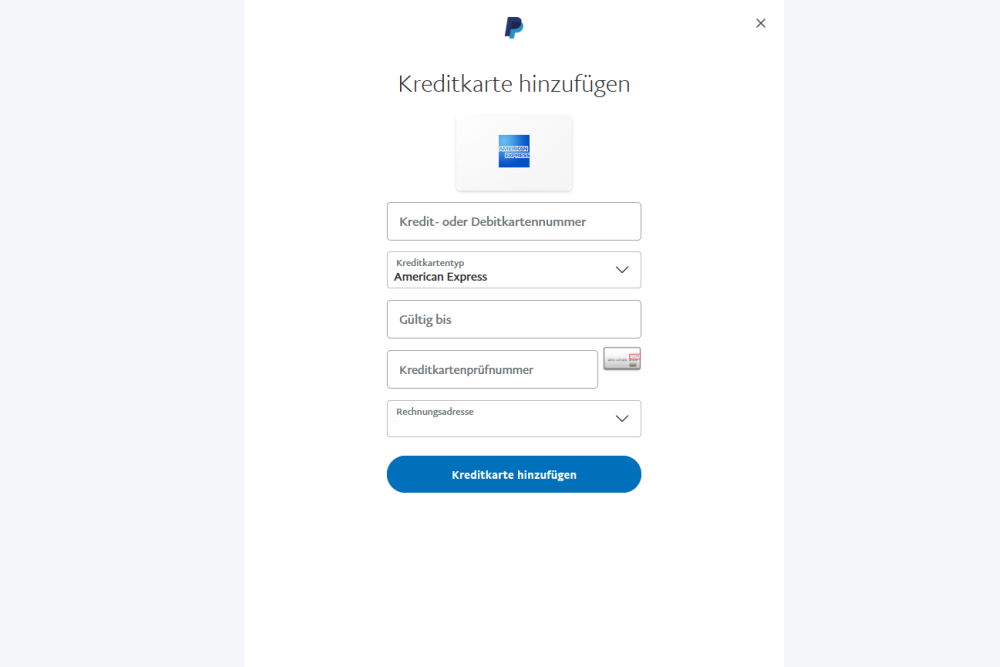 Screenshot von PayPal mit American Express