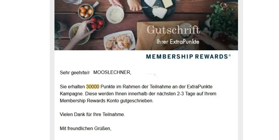 Freundschaftswerbung American Express Österreich Extra Punkte Screenshot